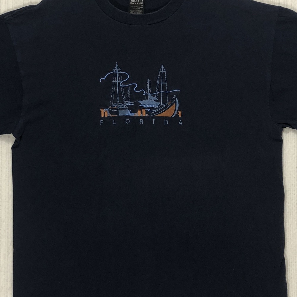 Sherrys Best Florida Sailboat Embroidered Navy Blue‎ T-Shirt Mens Large Cotton